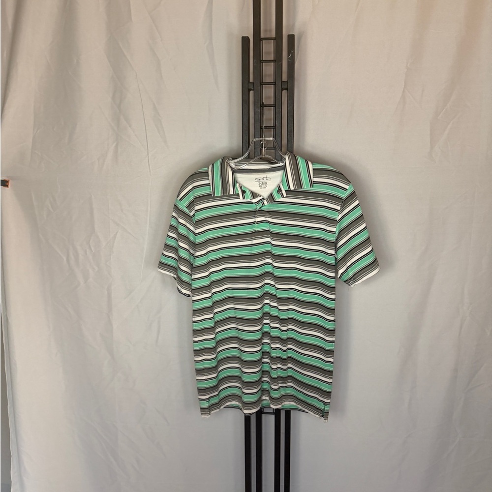 Kids Striped Polo‎ Shirt - Green, Gray, and White